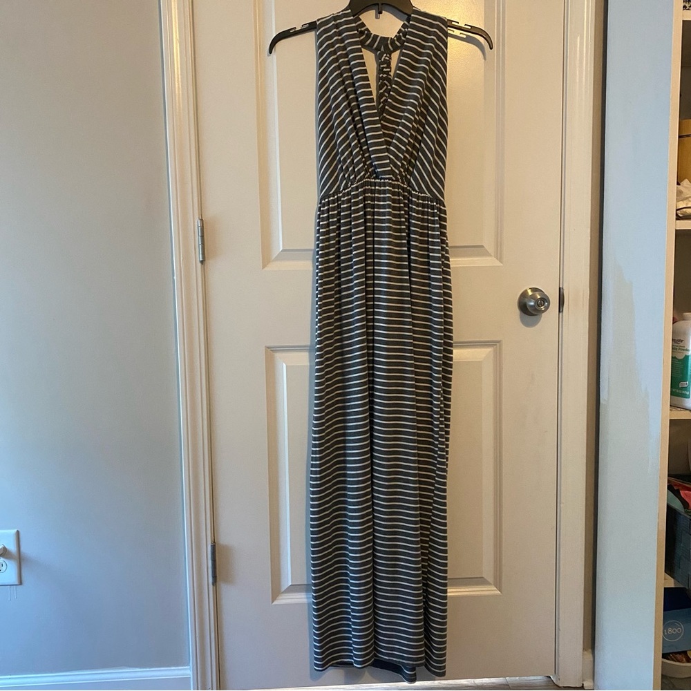Hail3y:23 Large Grey With White Stripes Braided Halter Maxi Dress